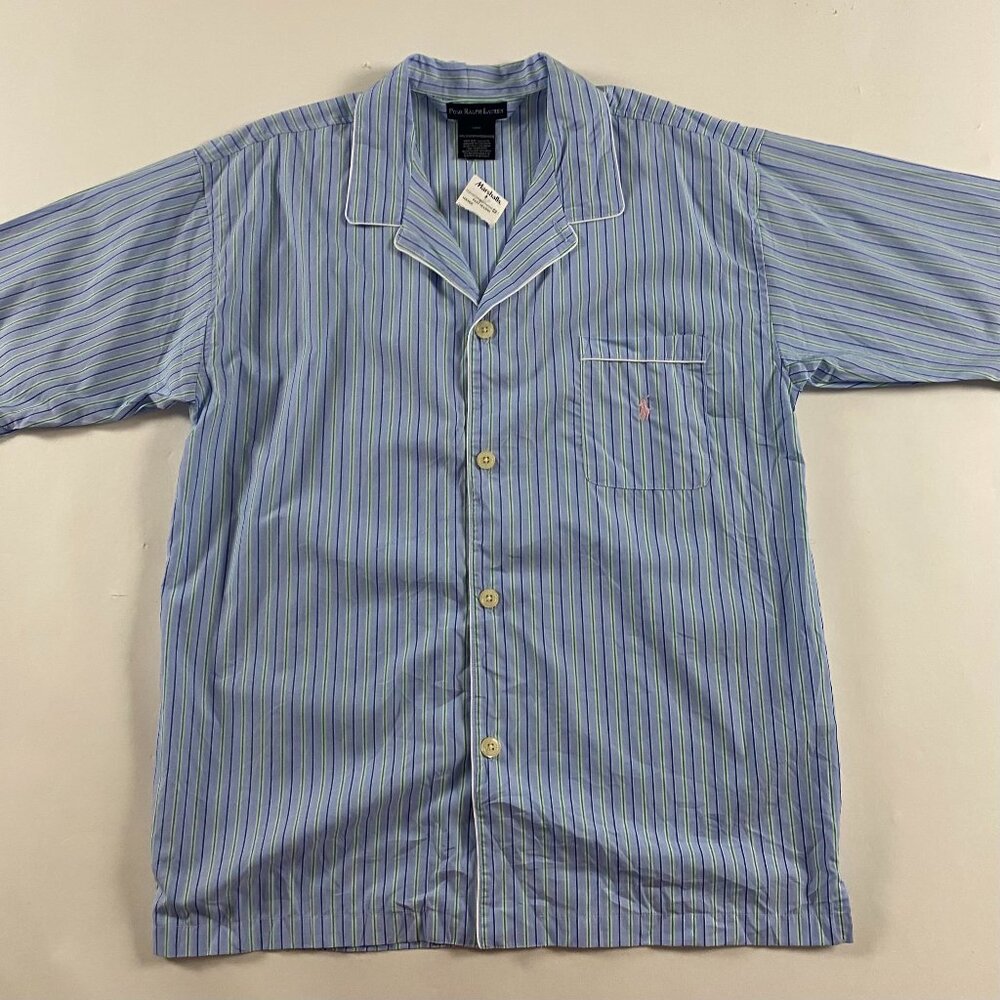 NEW Polo Ralph Lauren Pajama Top Shirt Men's Large Blue Striped Cotton